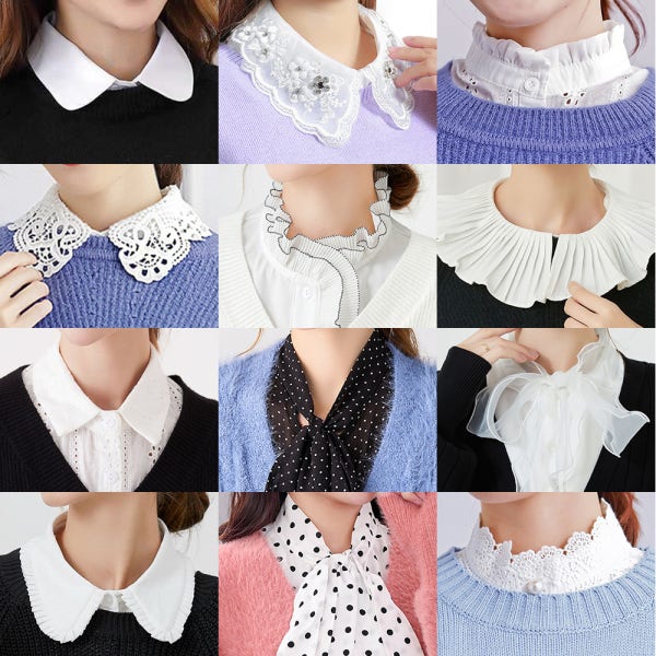 페이크카라 14종 / 레이스 시스루 쉬폰 이너 넥케이프 페이크 셔츠 카라 블라우스 레이어드