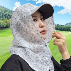 국산 후드형 지지미 얼굴 햇빛가리개 - 골프 썬캡 두건 자외선차단 쿨링 스카프 햇볕 썬가드 파크골프 안면가리개
