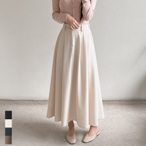 여성 롱스커트 플레어 밴딩 스판 구김방지 키작녀 주름 치마 빅사이즈