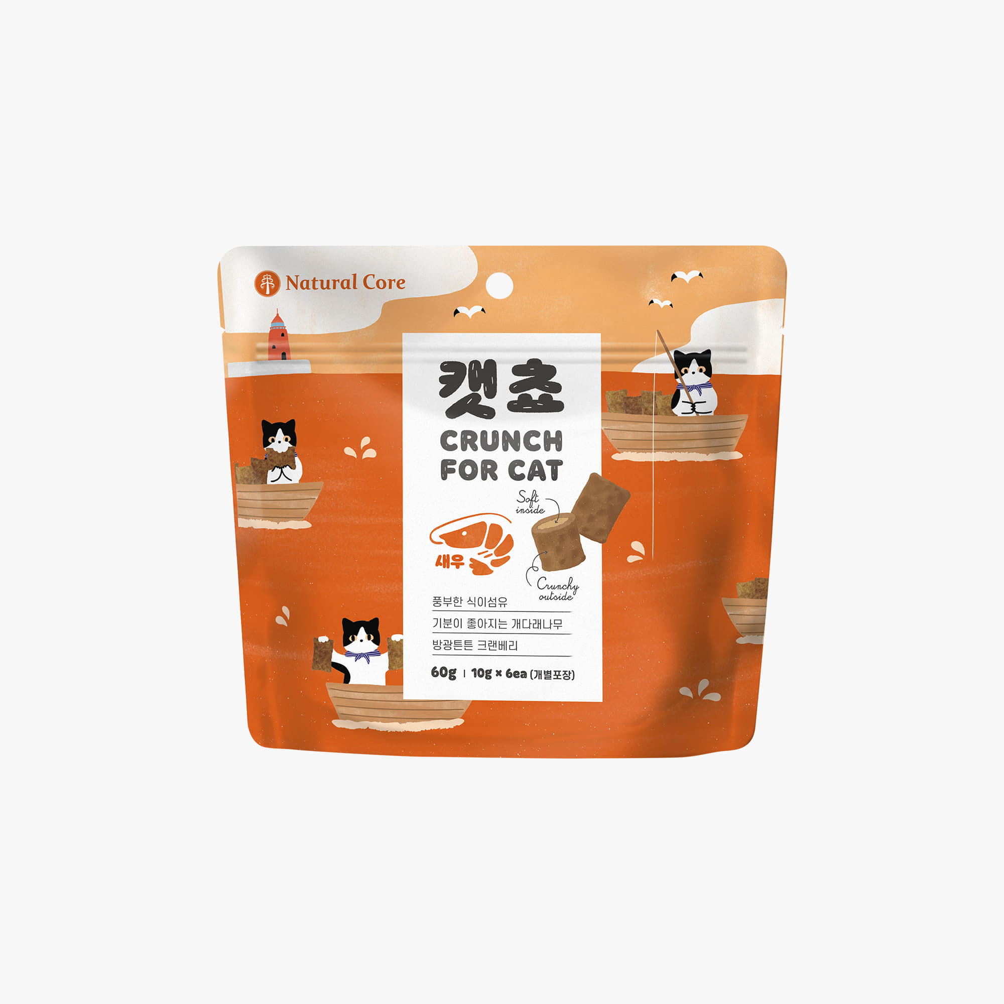 [복수구매35%]네츄럴코어 캣쵸 고양이 이빨과자 치석제거 새우, 60g, 10개