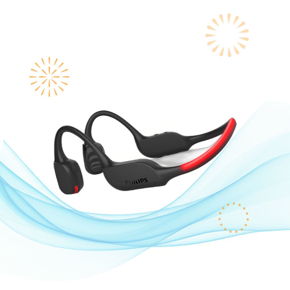 PHILIPS 필립스 헤드폰 A7607 골전도 무선 블루투스 오픈형 AI 마이크 노이즈 <b>감소</b> 9시간 배터리 고속 충전 LED 안전등 IP66 앱 컨트롤 블랙 XZ