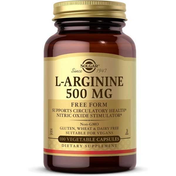 아르기닌 솔가 L아르기닌 500mg 100가지 식물성 캡슐 일산화질소 자극제 비GMO 비건 글루텐 프리 유제품 코셔 100인분