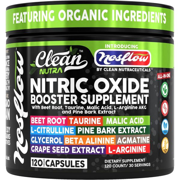 아르기닌 남성용 노스플로우 산화질소 | 비트 루트 타우린 L아르기닌 말산 L시트룰린 소나무 껍질 글리세롤 <b>아그마틴</b> 포도 씨앗 비타민 C B12 B3 by 클린 뉴트라