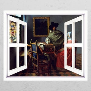 장덕수시트지 po018-요하네스 베르메르_포도주를 마시는 신사와 숙녀_창문그림액자_뮤럴시트지