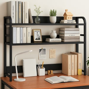 책상선반 스틸 책꽂이 책상위선반 정리 수납 1150x200x810mm, 2단, DS-2R115블랙