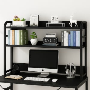 책상선반 스틸 책꽂이 책상위선반 정리 수납 1350x200x810mm, 2단, DS-2R135블랙