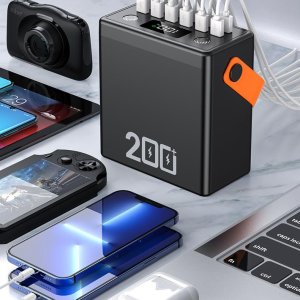 대용량 보조배터리 200000mAh 여행 캠핑 휴대용 다중입출력 포트 충전기 led 라이트
