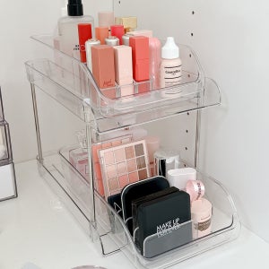 살림공간 슬라이딩 2단 아크릴 화장품 정리함 투명