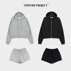 [자체제작/세트할인] 여성 세미크롭 후드집업 트레이닝 숏팬츠 셋업 반팔 투피스 세트