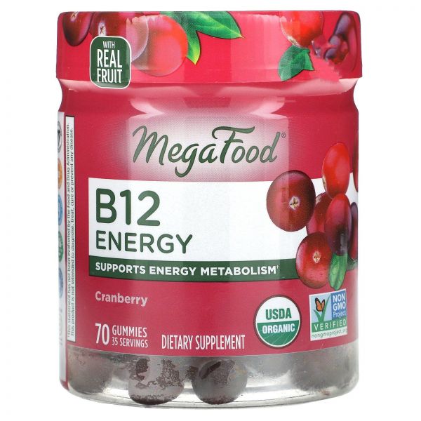 MegaFood 비타민 B12 <b>에너지</b>, 크랜베리, 70구미