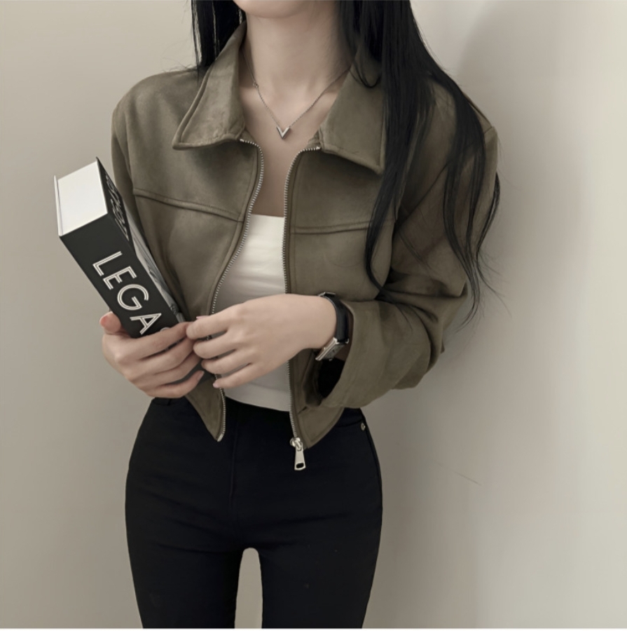 고퀄리티 스웨이드 집업 크롭 자켓 숏