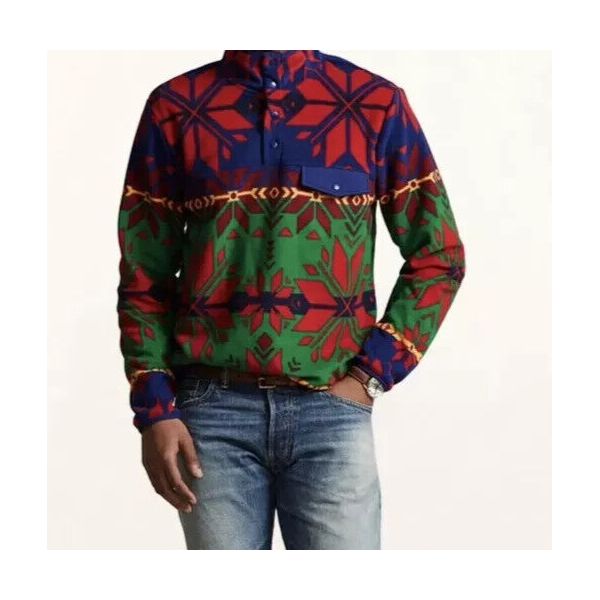 폴로 <b>남성</b> SZ S 스노우플레이크 노르딕 <b>페어</b> 아일 스냅 플리스 풀오버 4296979