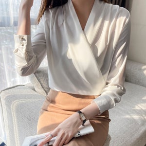 실키 랩 브이넥 블라우스 5컬러 하객룩 출근룩 오피스룩