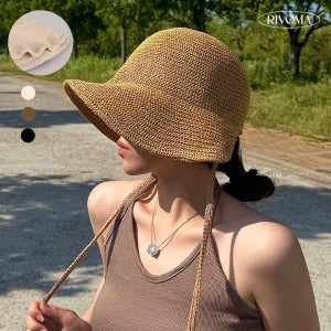 리보마 여성 여름모자 밀짚 버킷햇 턱끈 와이어
