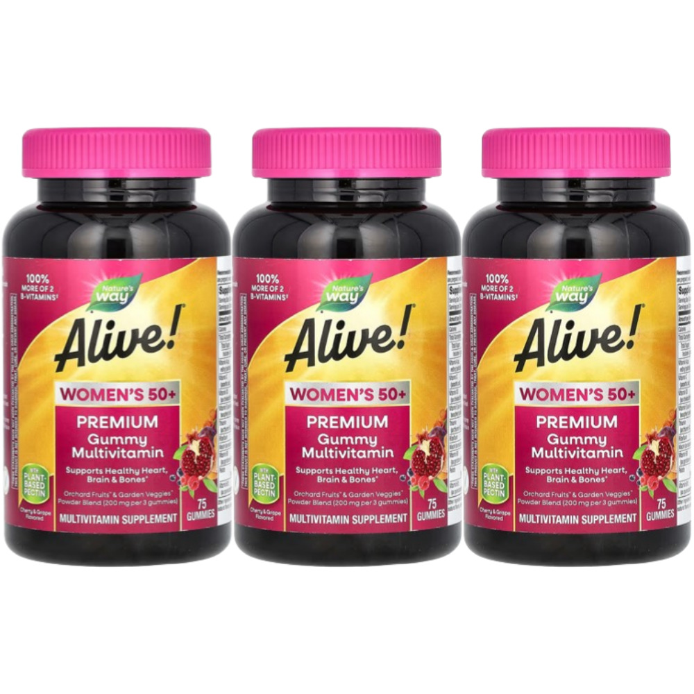 네이처스웨이 <b>얼라이브 여성 50</b>+ <b>프리미엄 구미</b> 종합비타민 75정 3개