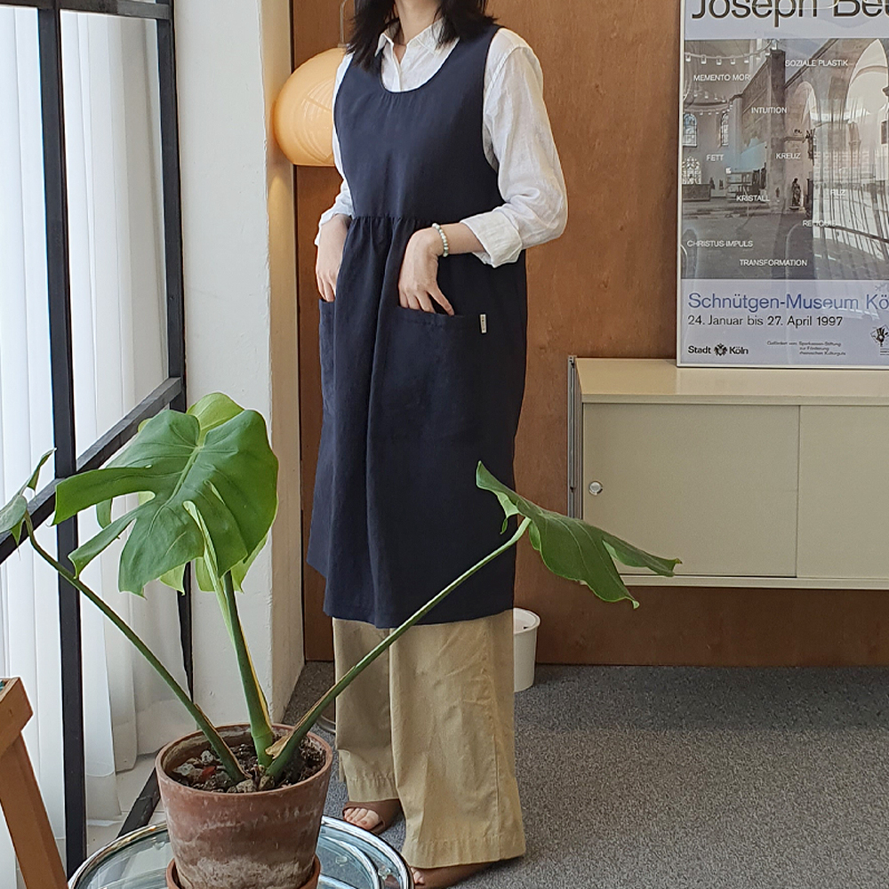 방가지똥 롱주름 네이비 레인온앞치마