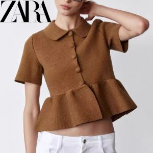 자라 여성 라펠 반팔 니트 가디건 ZARA 패션