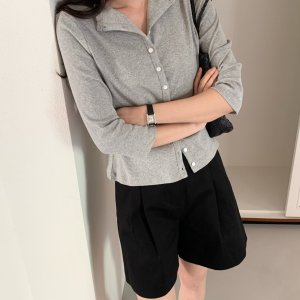 모아니 7부 모크넥 저지 가디건 - 여성 슬림핏 하프넥 7부소매 여름용 기본가디건