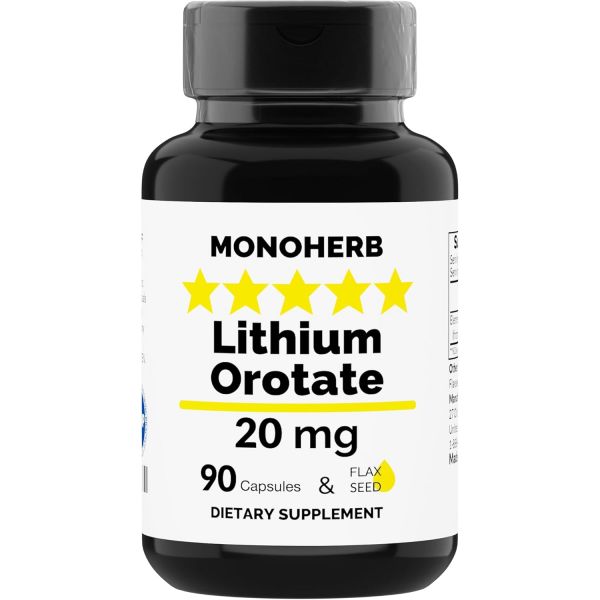 MONOHERB <b>리튬</b> 오로테이트 캡슐당 원소 20mg - 채식 캡슐 90개