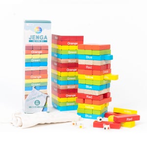 [아이스타] 어린이보드게임 나무블럭 컬러 젠가 51pcs (보관파우치 포함)