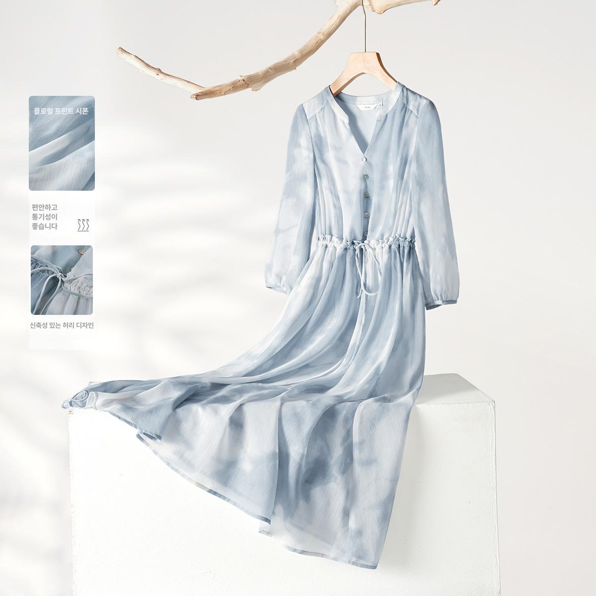 2025 봄 시즌 쉬폰 여성 의류 여름 준비 편안한 파란색