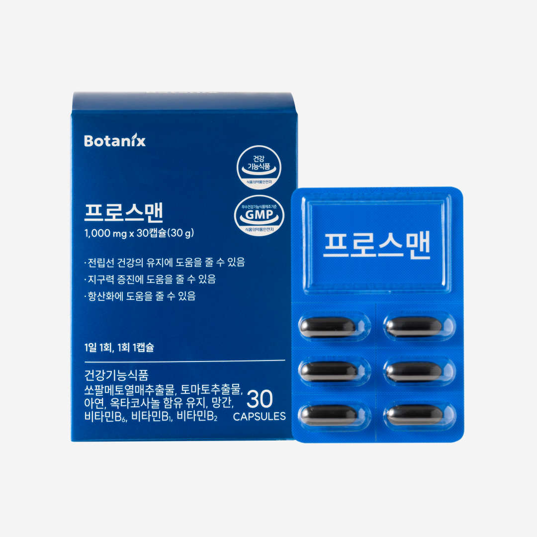 프로스맨 남성 <b>전립선</b> 건강 쏘팔메토 라이코펜 아연 30캡슐, 1개