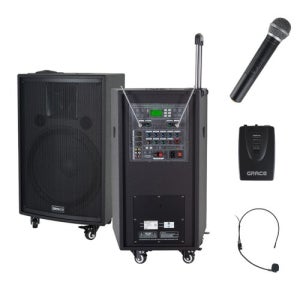 GRACE 이동형 스피커 EG-512 EG512 500와트 12인치 핸드마이크1개 헤드셋마이크1개