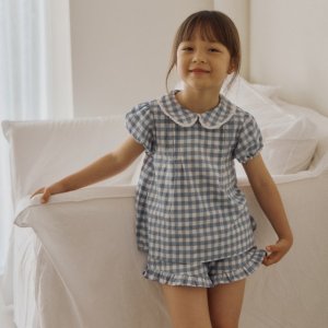 소예 25여름 샵 체크 반바지 상하복 세트 여아 유아동 S-L (카멜,블루)