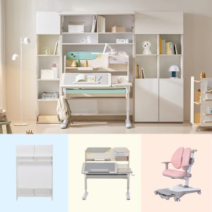 [위드그로우] 옥스포드 높이각도조절 초등학생 (책상+책장) + 앤디책장 + 지니L310의자 세트