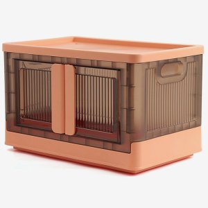 칼라박스 공간박스수납장 오렌지 32L 접이식 도어 투명 이동