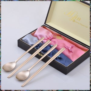 H.JIN상감궁중 유기수저2인세트 포장+소핑백/한국전통수저세트 외국인결혼선물 선생님스승의날
