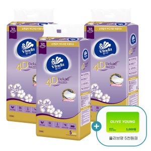 빈다 4D Deluxe 엠보싱 미용티슈 3겹, 100매, 5개입, 3팩