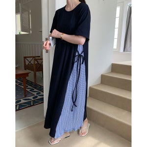 반팔 주름배색원피스 임신복 여행룩 태교여행