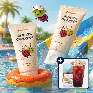 1+1 더블하트 무기자차 시어 세이프 아기 유아 선크림 50g 2개+마이프레셔스 유리젖병160ml / SPF50+ 이지워시