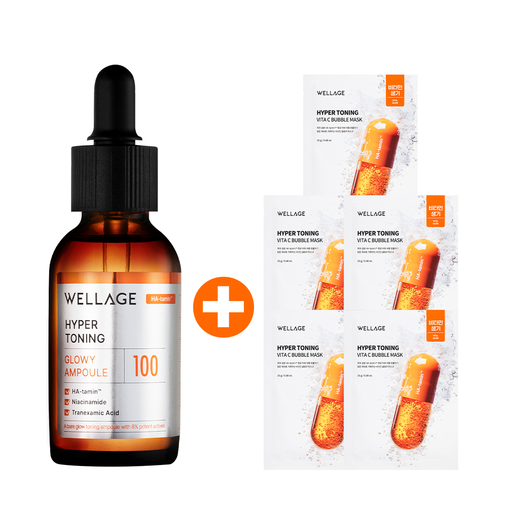 [토닝듀오] <b>하이퍼</b> 토닝 글로이 앰플 30ml + <b>하이퍼</b> 토닝 비타 <b>씨</b> 버블 마스크 25gx5매 2종세트