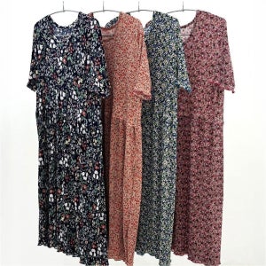 여름 플리츠 원피스 꽃무늬 주름 냉장고 여성 미디 원피스