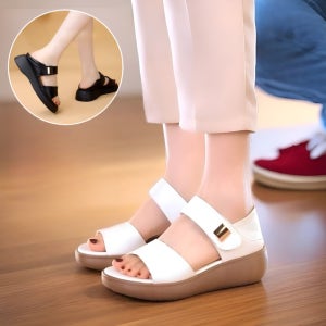 스크 미니멀리즘 패션 통굽 샌들 봄여름 로마풍 통굽 웨지 샌들 일자 발가락 엄마 샌들