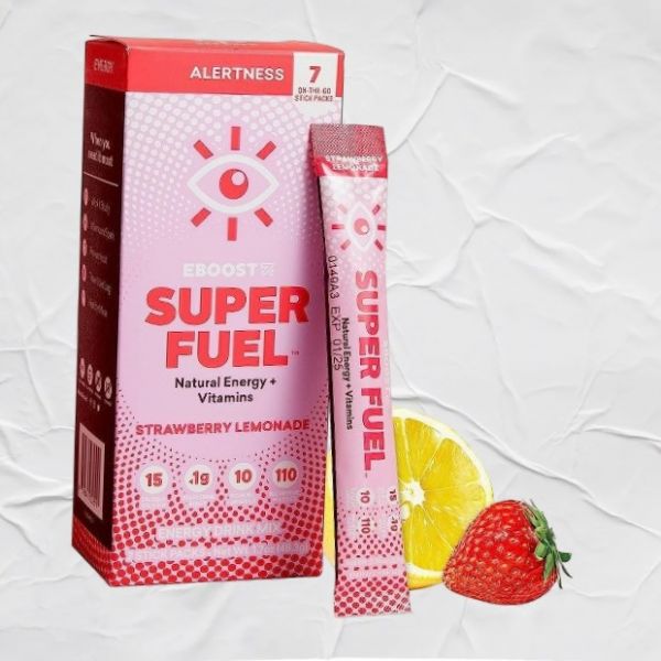 이부스트 에너지 드링크 파우더 <b>슈퍼</b> 연료 딸기 레모네이드 7개입 패킷 <b>운동 전</b> 믹스 천연 L티로신 L테아닌