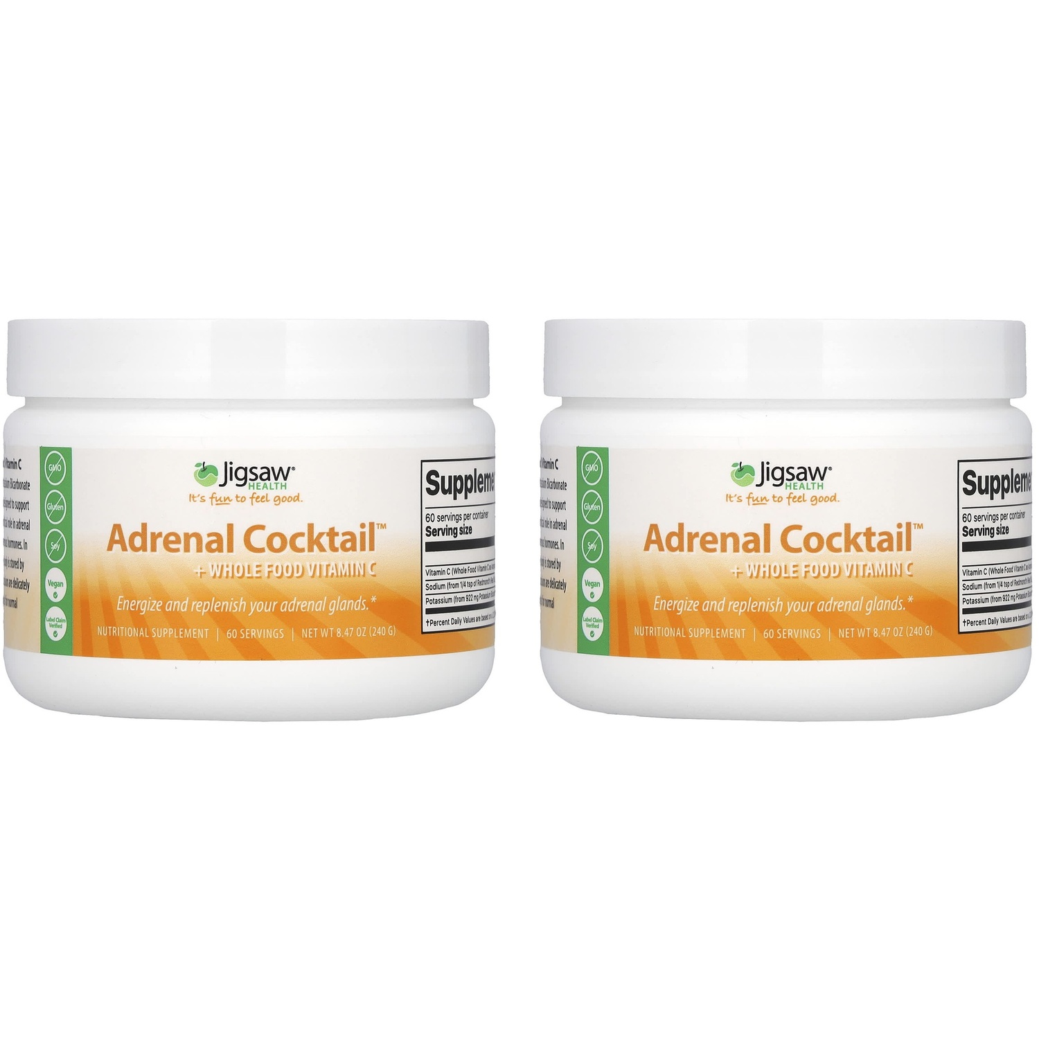 <b>Jigsaw Health 부신</b> 칵테일 홀푸드 비타민C 400mg, 240g (2개세트)