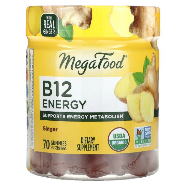 MegaFood 비타민 B12 <b>에너지</b>, 생강, 70구미