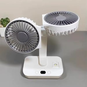 탁상형 선풍기 더블헤드 캠핑 텐트 벽 걸이 자동회전 USB 충전식 LED 7000mAh