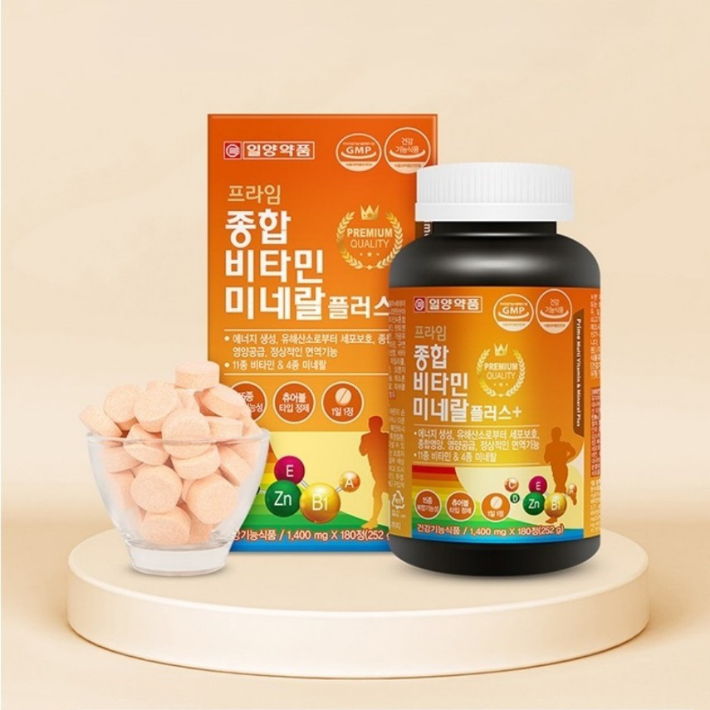 일양약품 <b>프라임</b> 종합 비타민 미네랄 플러스 <b>만성피로</b> 출산후 영양제 올인원 180정, 1개