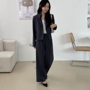 [XS제작]버킷 자켓 슬랙스 셋업 세트 키작녀 작은키 150cm 초반 여성 세미 정장 투피스 세트 면접 하객 결혼식 행사 봄 여름 자켓 바지