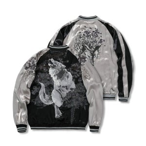 실버 늑대 스카잔 양면 리버시블 수베니어 자켓 요코즈카 자수 항공점퍼