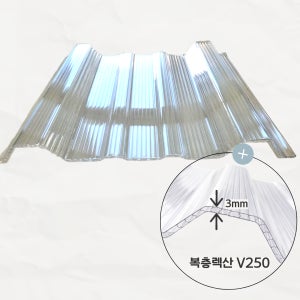 1000x1800 복층골판지붕용 V250 투명렉산지붕 폴리카보네이트 차양지붕재 비가림지붕