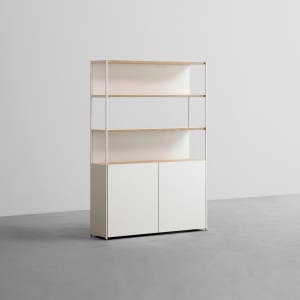 데스커 1200폭 철제책장 수납형 1200x1738x320mm, 5단, 메이플+화이트