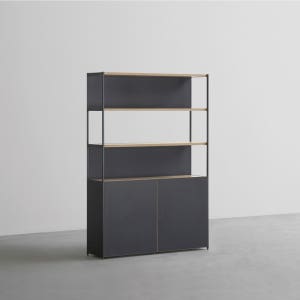 데스커 1200폭 철제책장 수납형 1200x1738x320mm, 5단, 메이플+빈티지블랙