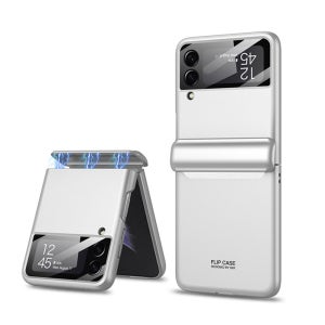 완벽 힌지 액정 보호 강화유리 마그네틱 케이스 360도 풀커버 화이트 실버, 갤럭시Z 플립3
