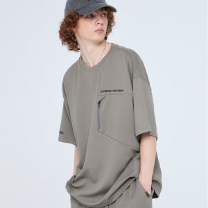 와플 조직 지퍼프론트 반팔 티셔츠