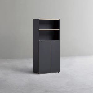 데스커 800폭 3단 수납형 목제깊은수납장 도어형 DSCB0835A 800x411x1738mm, 5단, 빈티지블랙